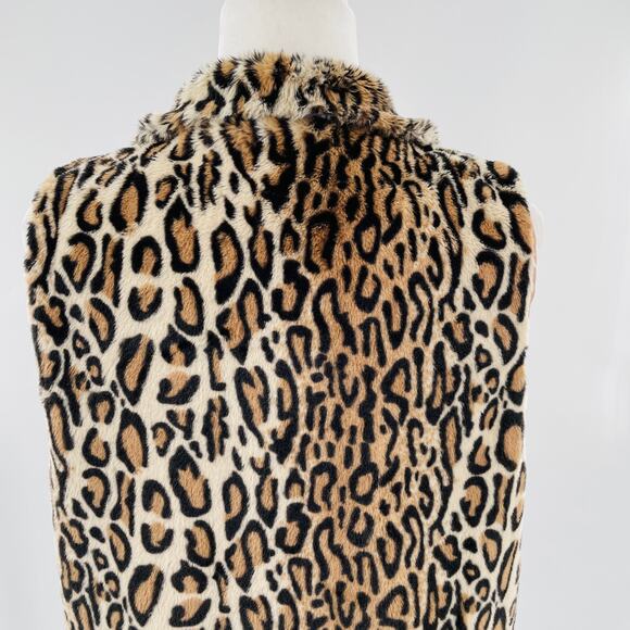 Cejon Brown Leopard Animal Print Faux Fur Sleeveless Zip Vest Jacket Women Sz M - Picture 6 of 14